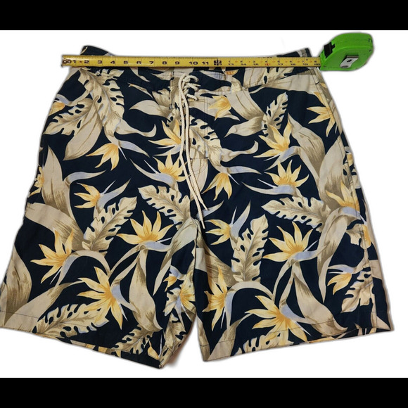 Nautica Navy And Yellow Floral Vacation Men's Swim Trunks - 38W - Front Tie - Picture 3 of 7